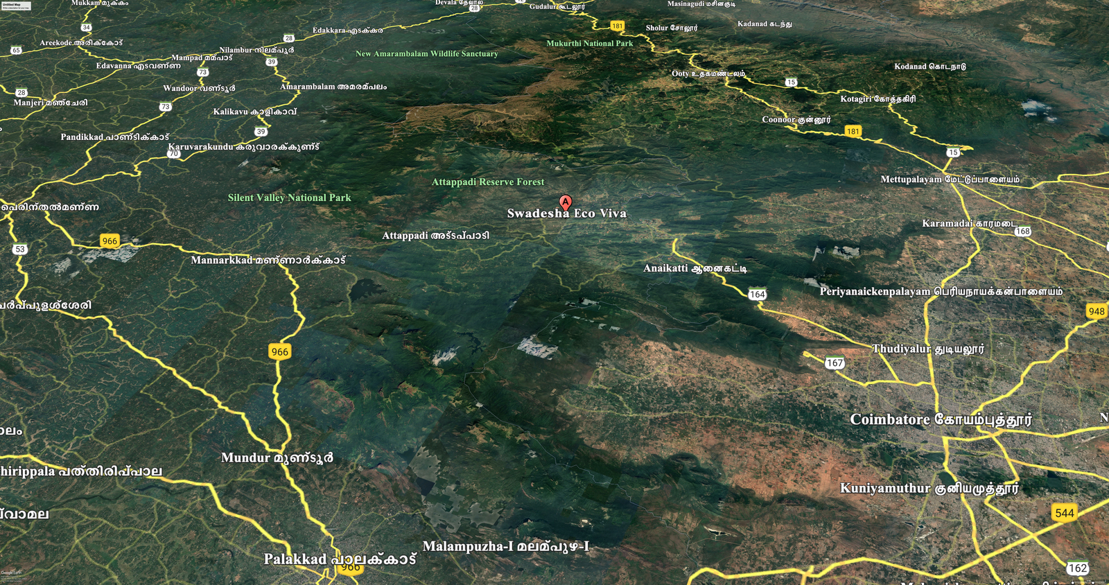 Supplied location map showing Swadesha Eco Viva in relation to Coimbatore