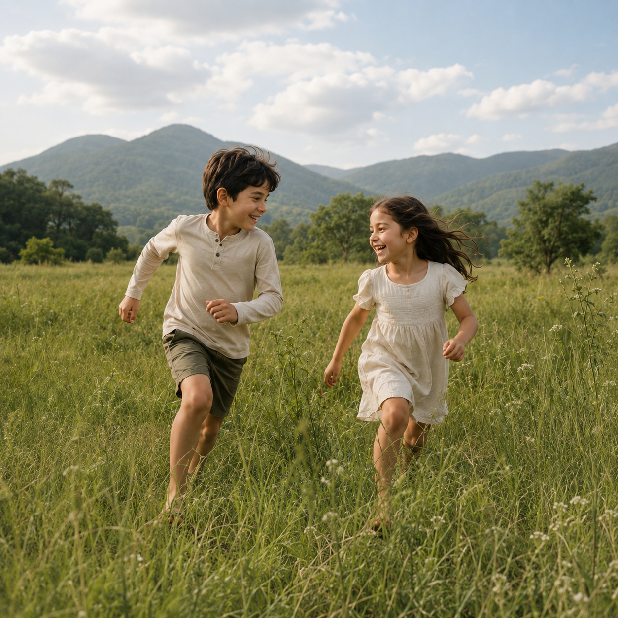 Children running and enjoying the grass outdoors