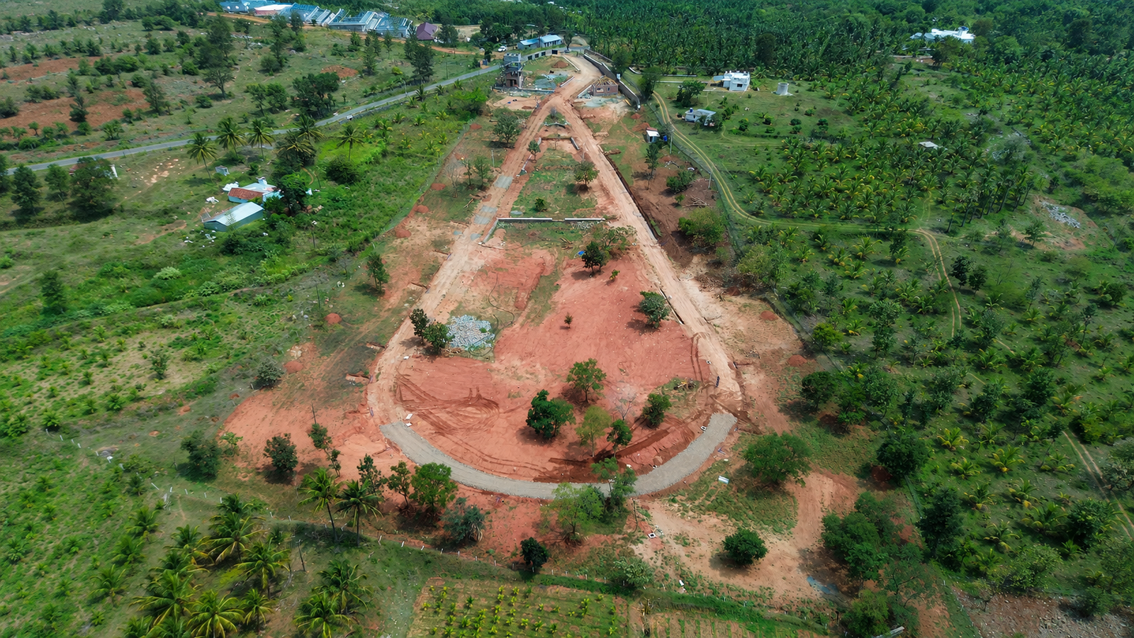Full rear aerial view of the Swadesha Eco Viva site